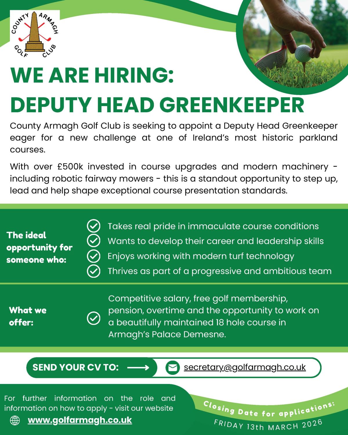 CAGC Deputy Head Greenkeeper advertisment Socials